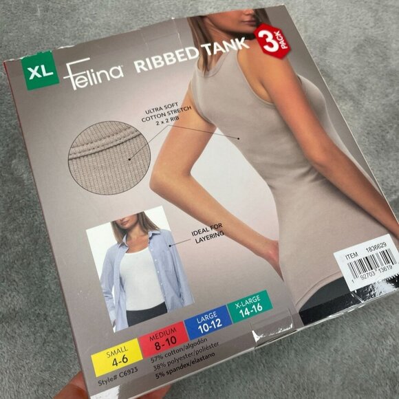 Felina Womens 3-Pack Ribbed Tank Tops XL Ultra SoftLayering NWT 6476 - Picture 2 of 3